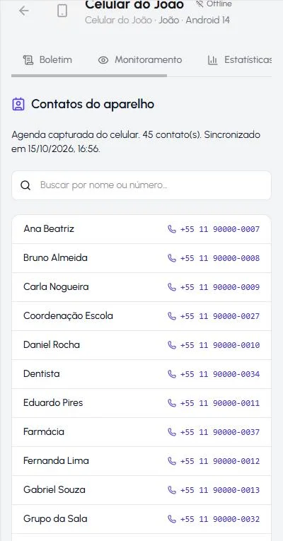 Lista de contatos do aparelho com busca